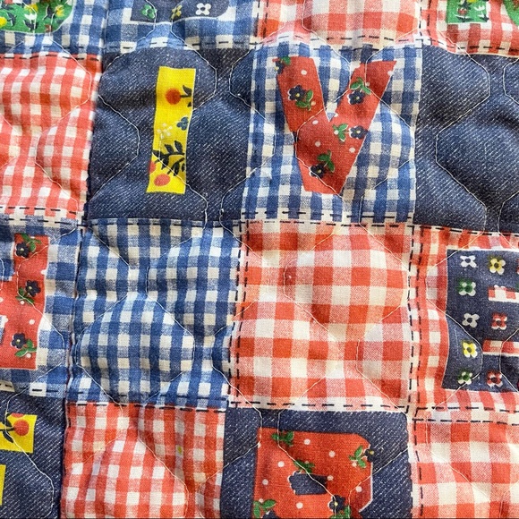 VTG Handmade Baby Quilt, Letters & Checks, Old Fashioned - Picture 4 of 6